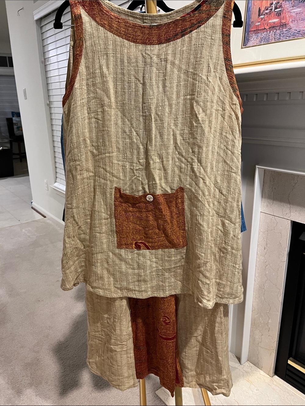 Kusnadi Two-Piece ramie/rayon Skirt Set in Beige with Rust Accents